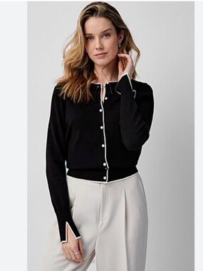 Portmans Black Contrast-Trim Button Cardigan Sweater